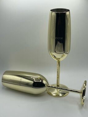 Style Me Pretty 'Bride & Groom' Gold Metal Toasting Flutes - Designed in the USA